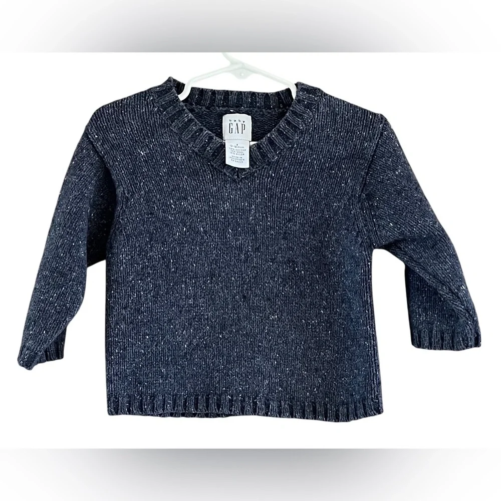 Vintage Baby GAP Infants Marled Navy Blue V Neck Sweater
